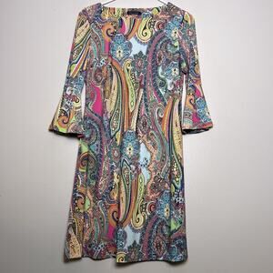 Tommy Hilfiger Bell Sleeve Paisley Midi Dress Sz 6 Bc Vacation Casual Travel